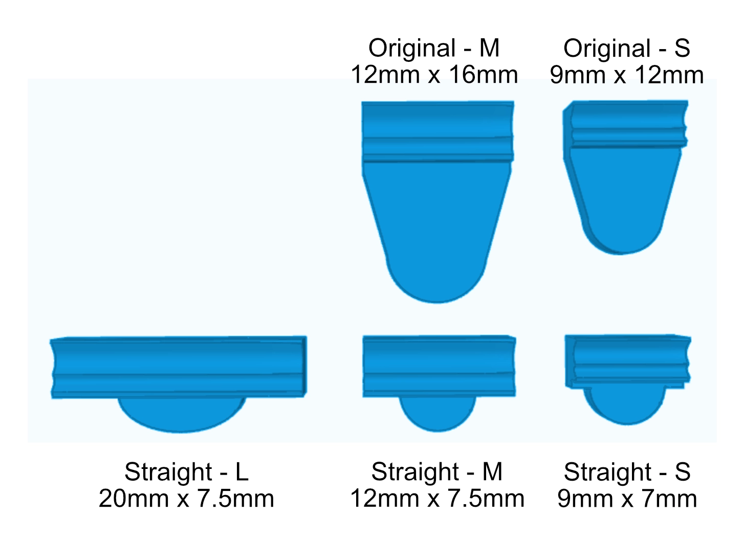 Chocolate mould grip sizing chart — 5 sizes available for bonbon moulds